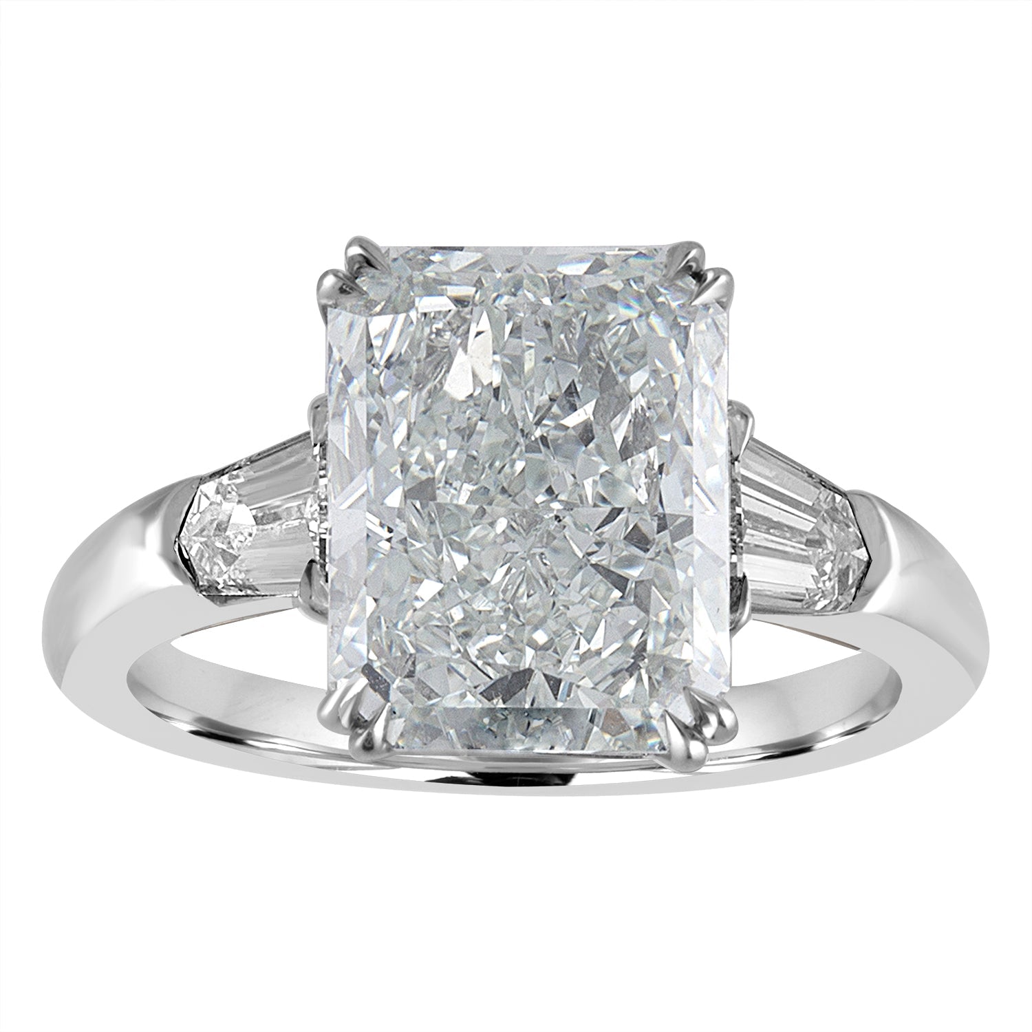 Radiant Engagement Ring with Bullet Side Stones in Platinum