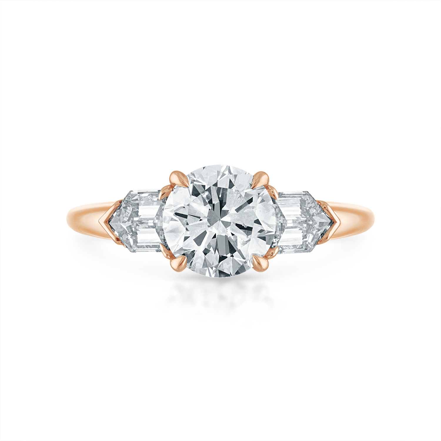 Round Engagement Ring with Bullet Side Stones in Rose Gold