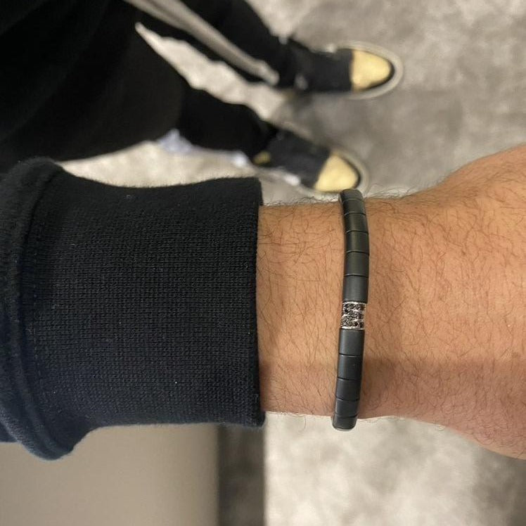 Matte Black Ceramic Bracelet with Initial
