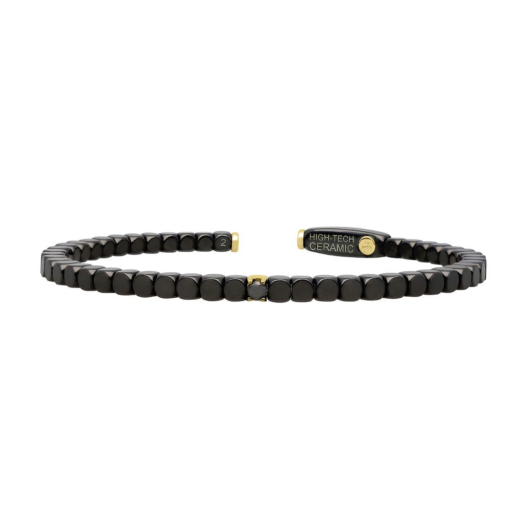 Men's Matte Black Ceramic Dado Bracelet with Single Diamond