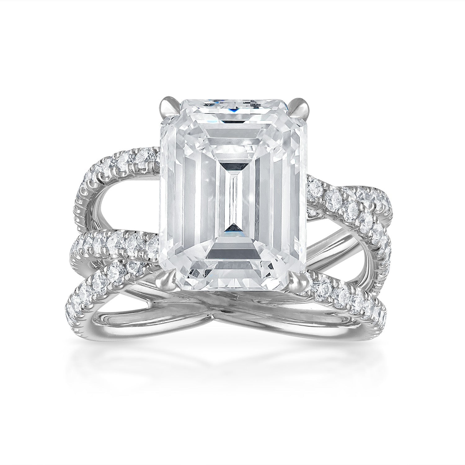 Emerald Criss Cross Engagement Ring in Platinum