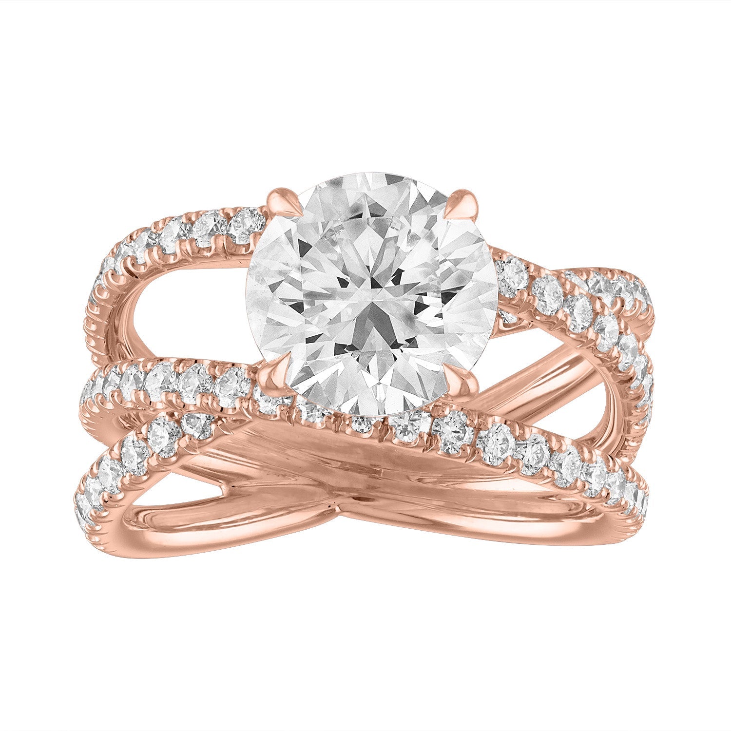 Round Criss Cross Engagement Ring in Rose Gold