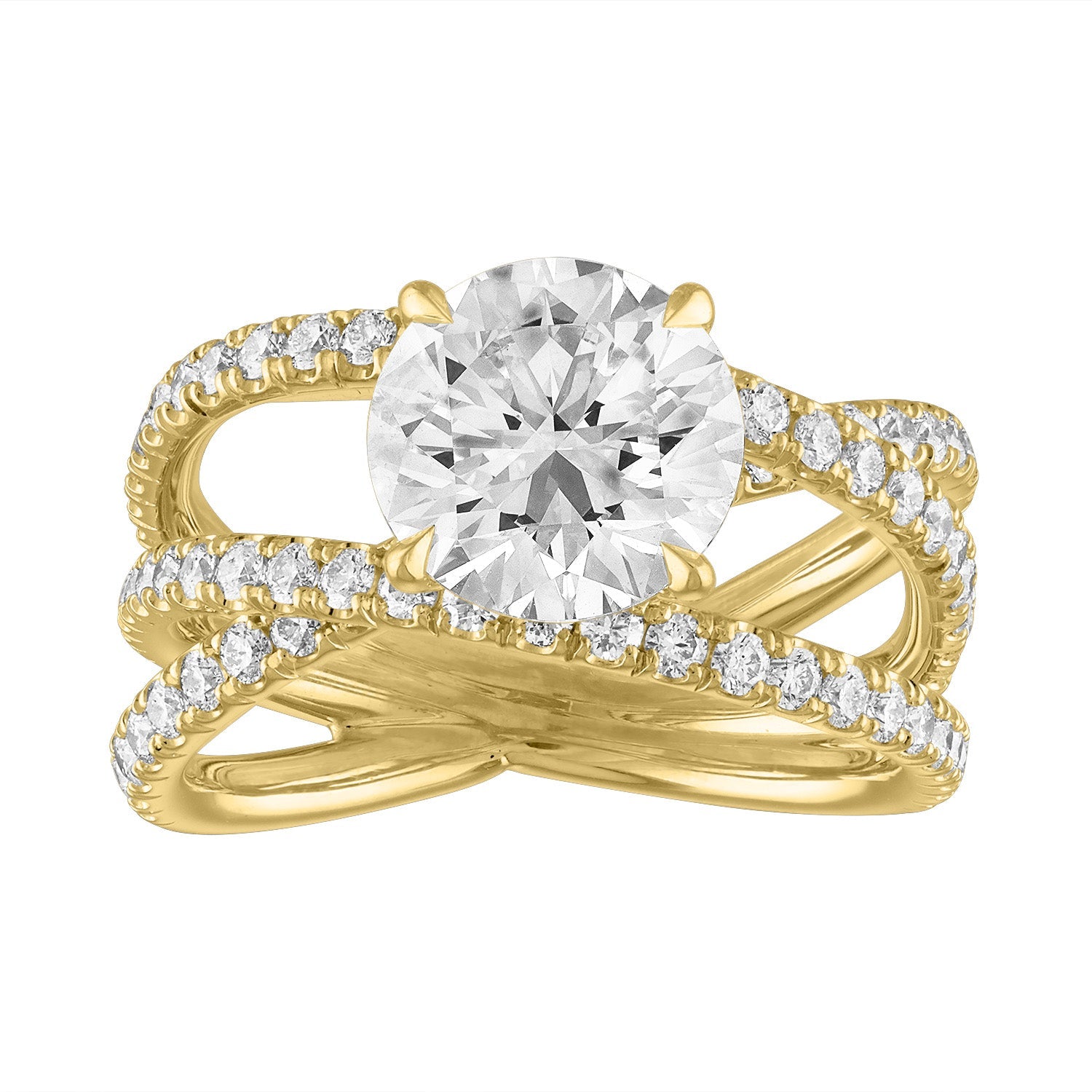 Round Criss Cross Engagement Ring in Yellow Gold