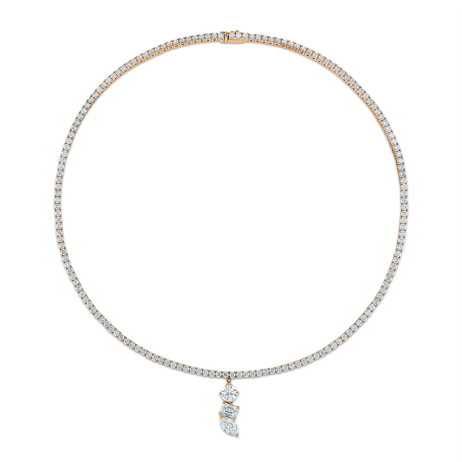 Diamond Tennis Necklace with Detachable Drop in Rose Gold