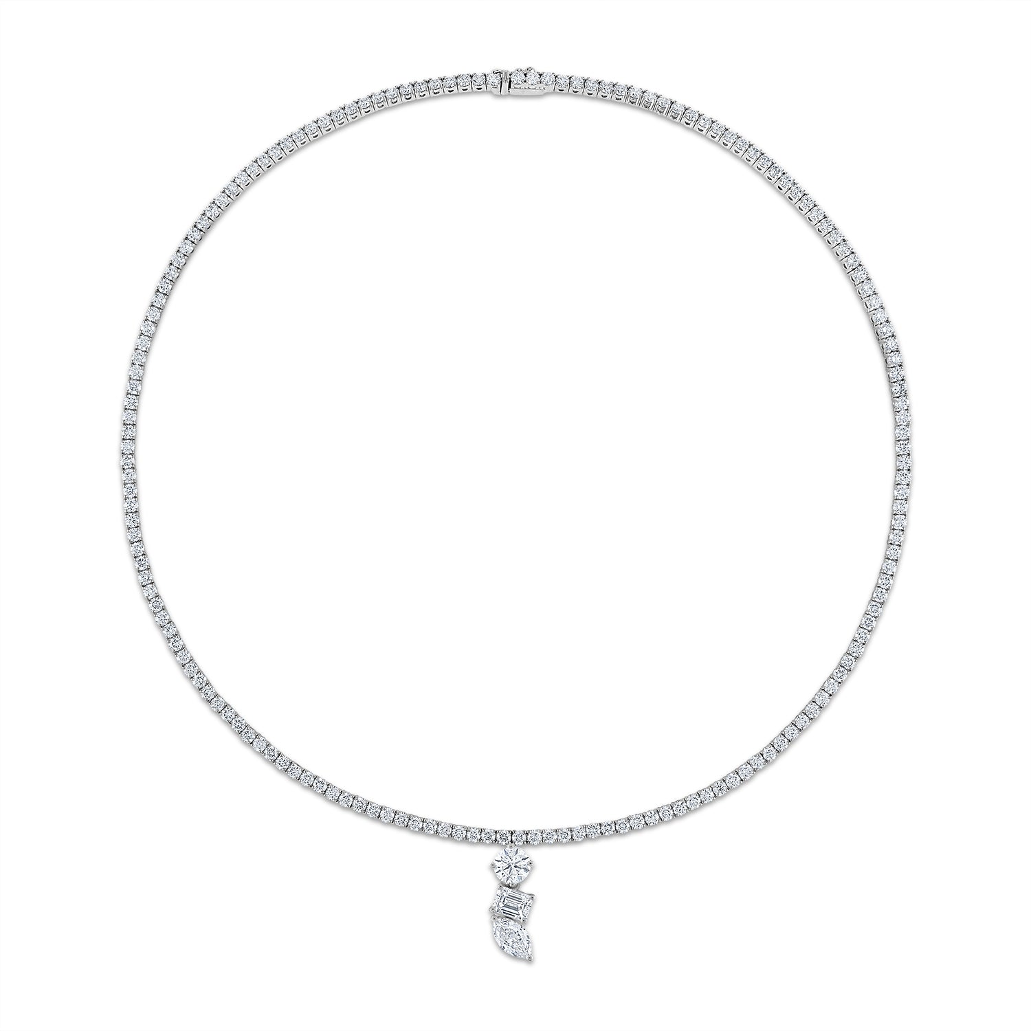 Diamond Tennis Necklace with Detachable Drop in White Gold