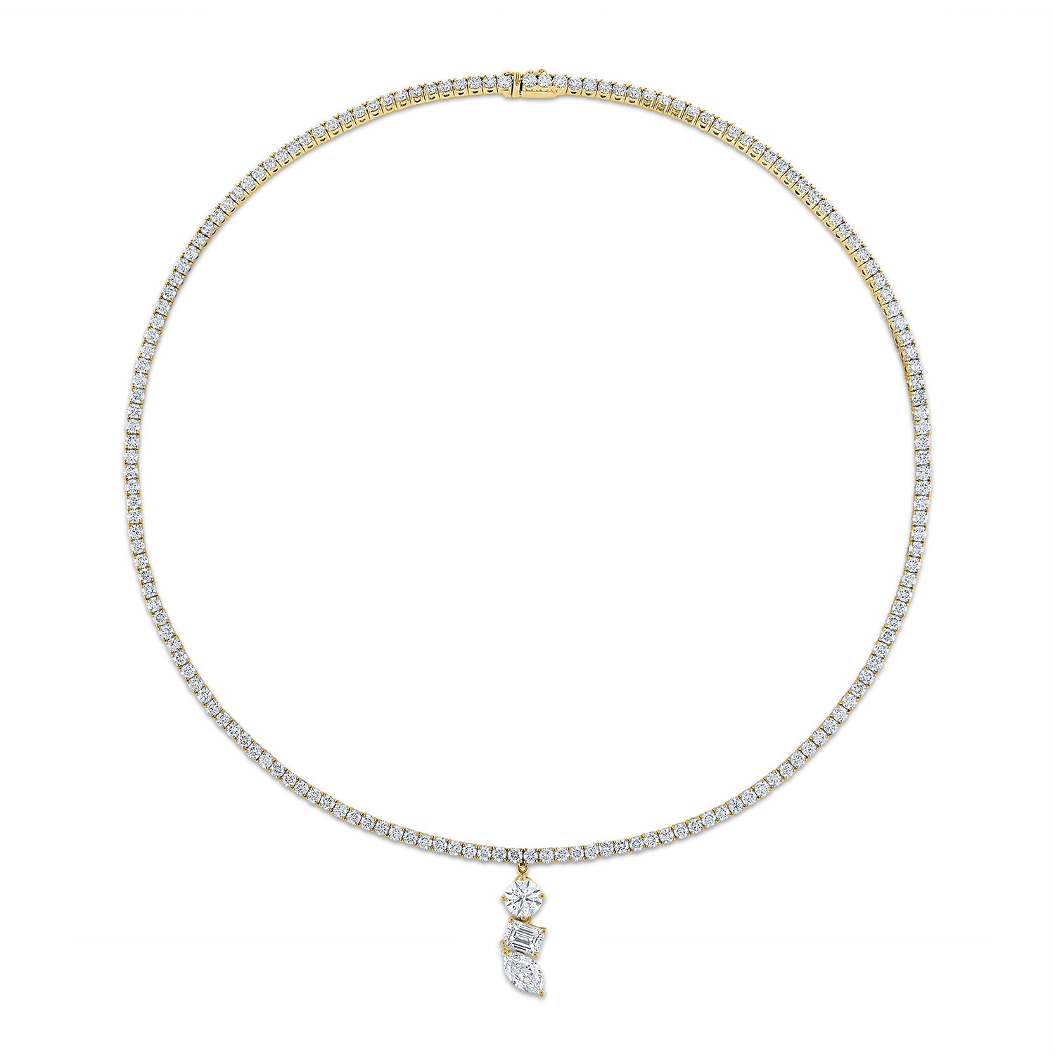 Diamond Tennis Necklace with Detachable Drop in Yellow Gold