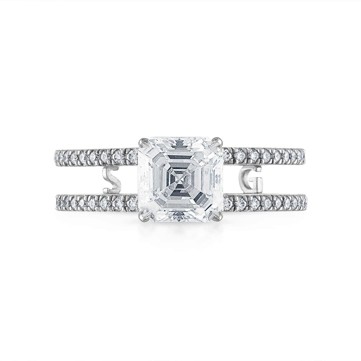 Asscher Double Pave Band Engagement Ring in Platinum