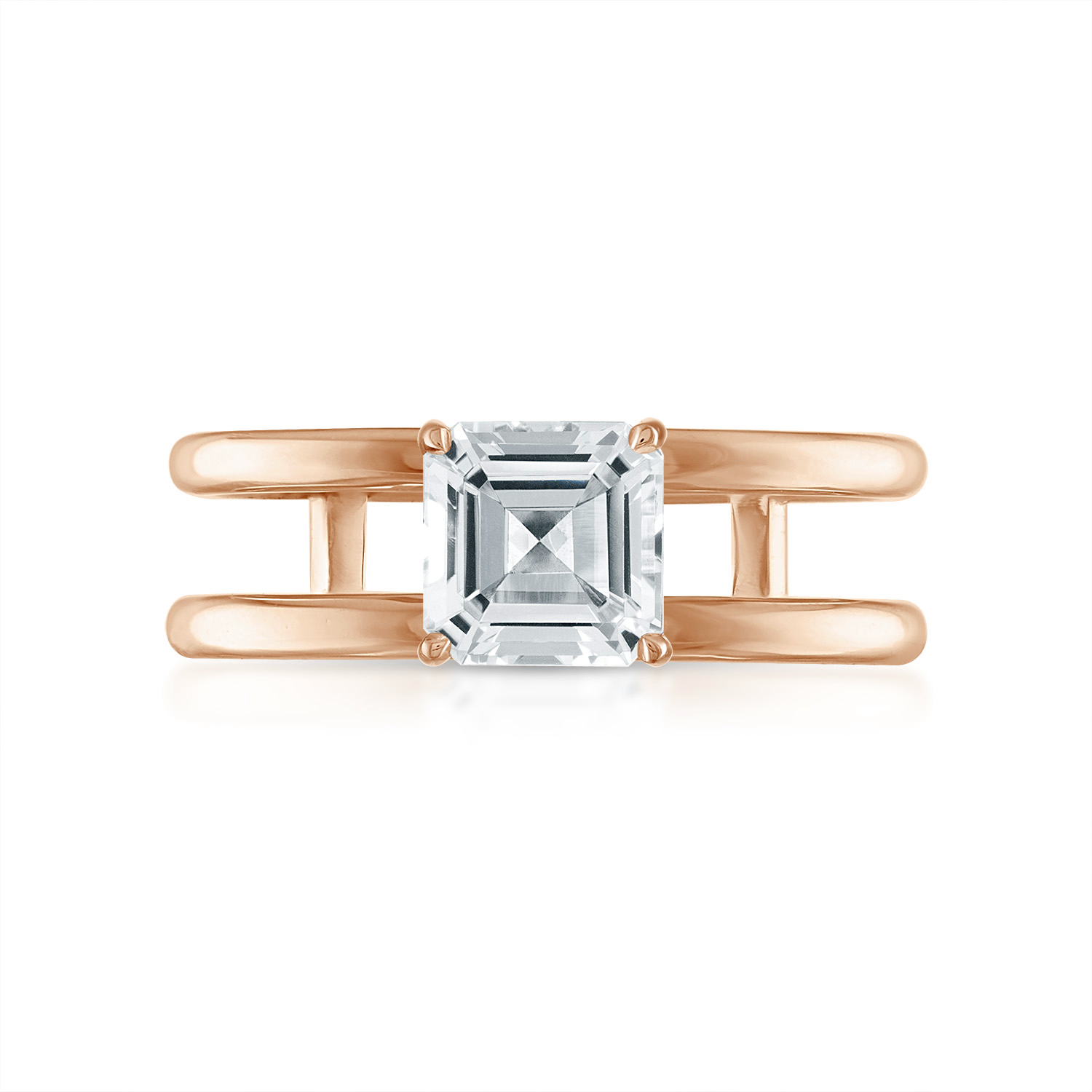 Asscher Double Band Engagement Ring in Rose Gold