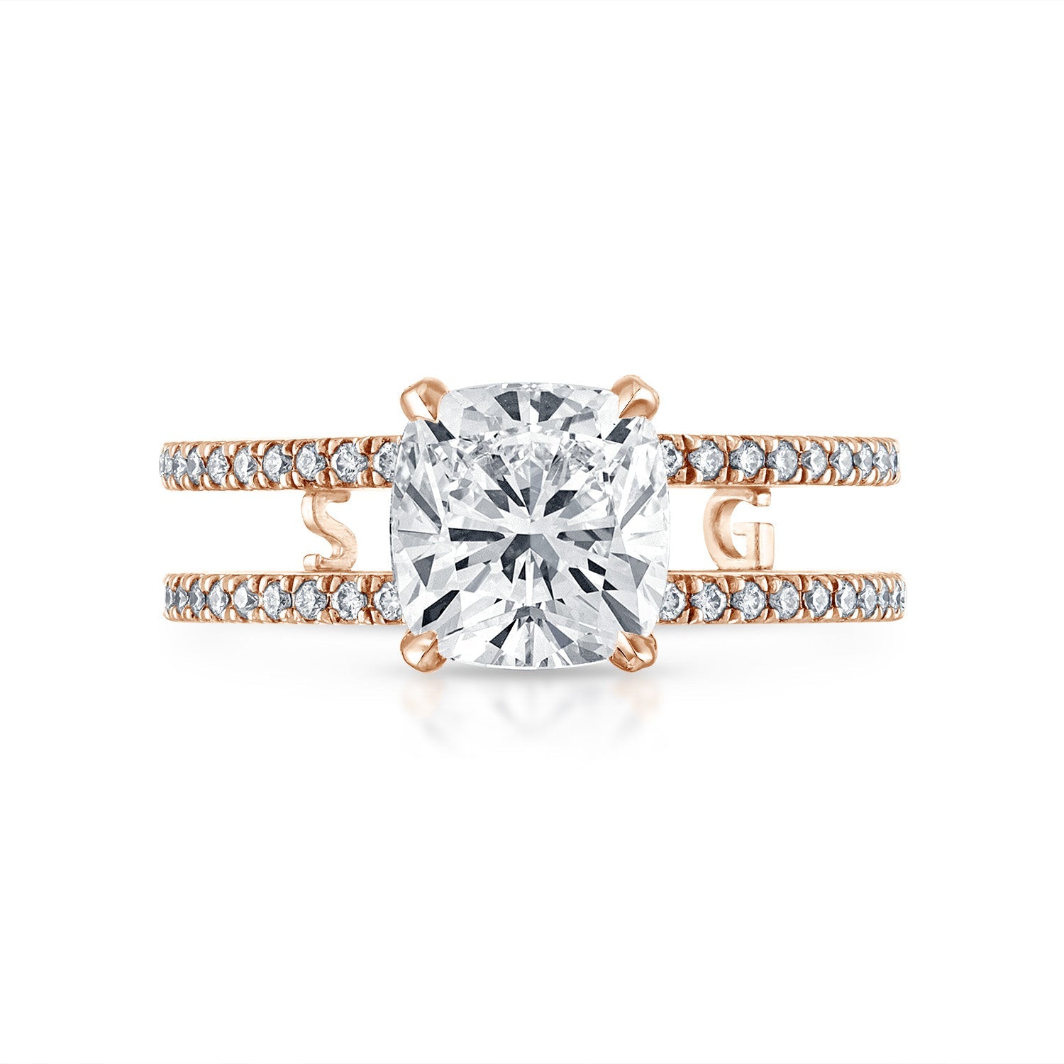 Cushion Double Pave Band Engagement Ring in Rose Gold