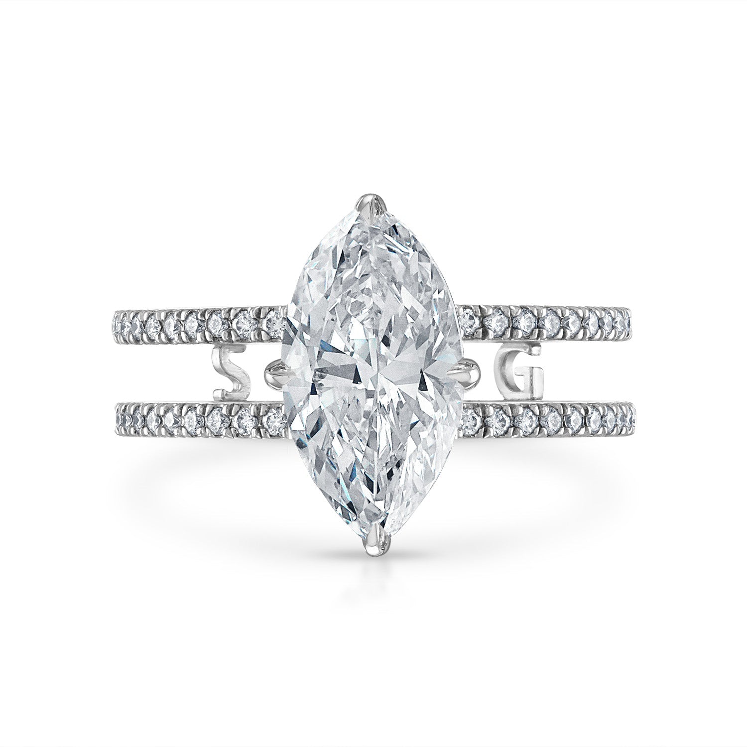 Marquise Double Pave Band Engagement Ring in Platinum