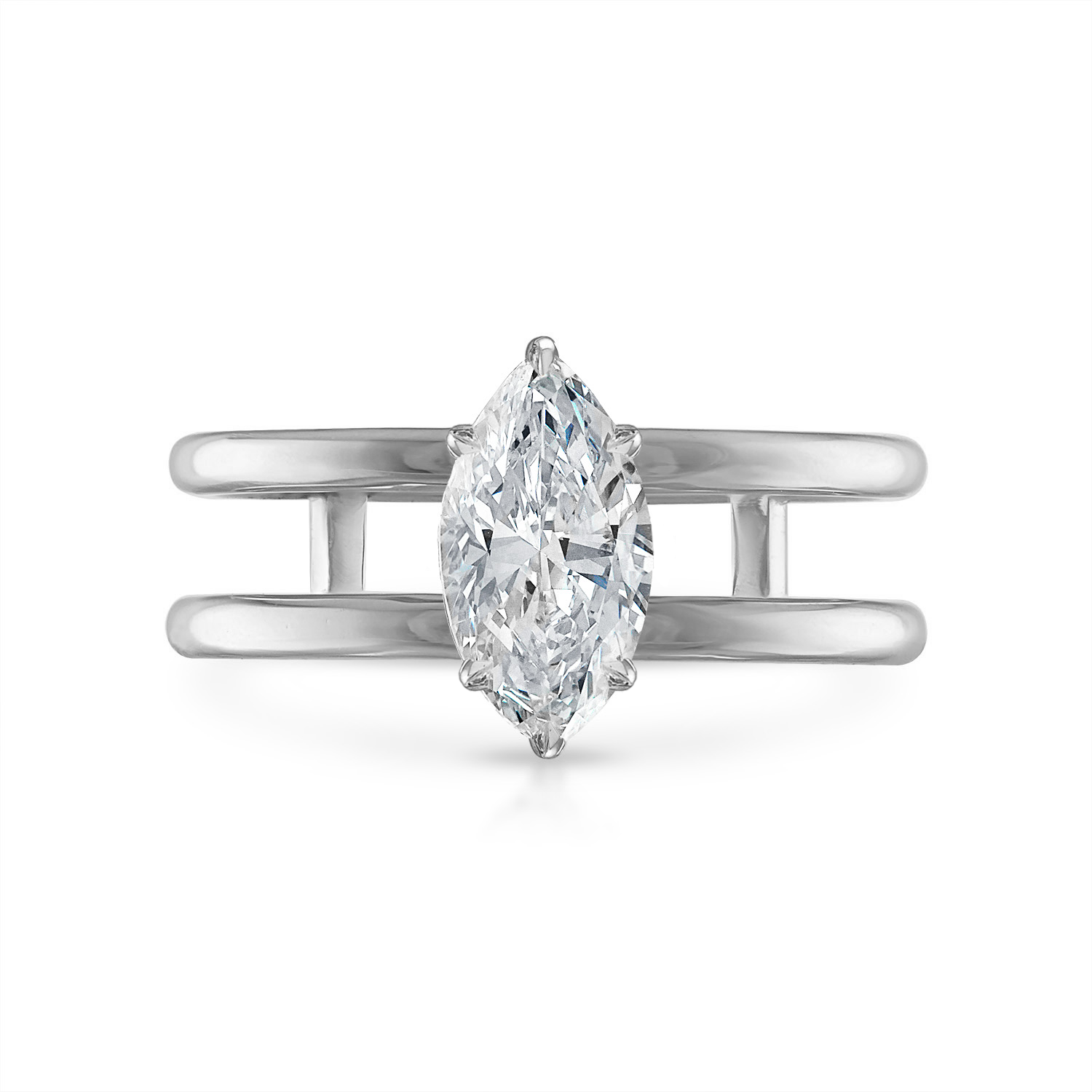 Marquise Double Band Engagement Ring in Platinum