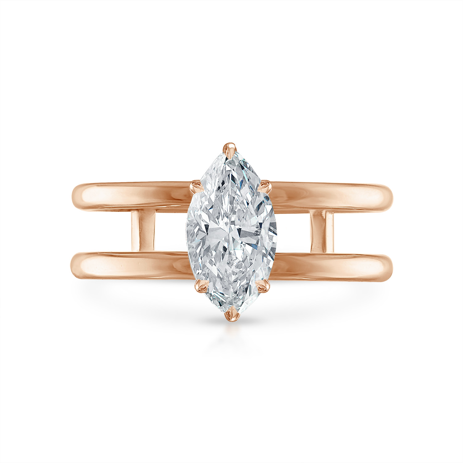 Marquise Double Band Engagement Ring in Rose Gold