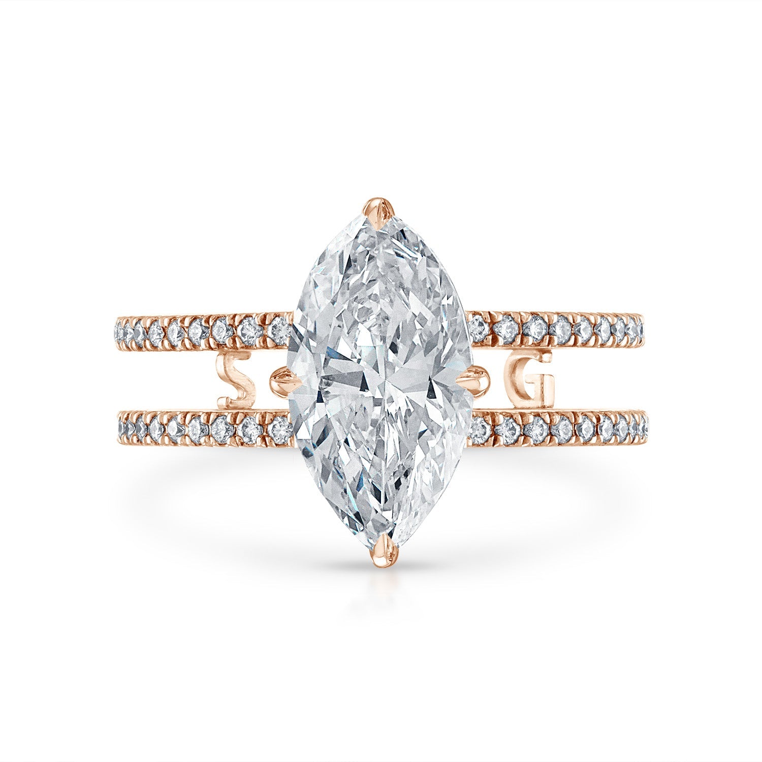 Marquise Double Pave Band Engagement Ring in Rose Gold