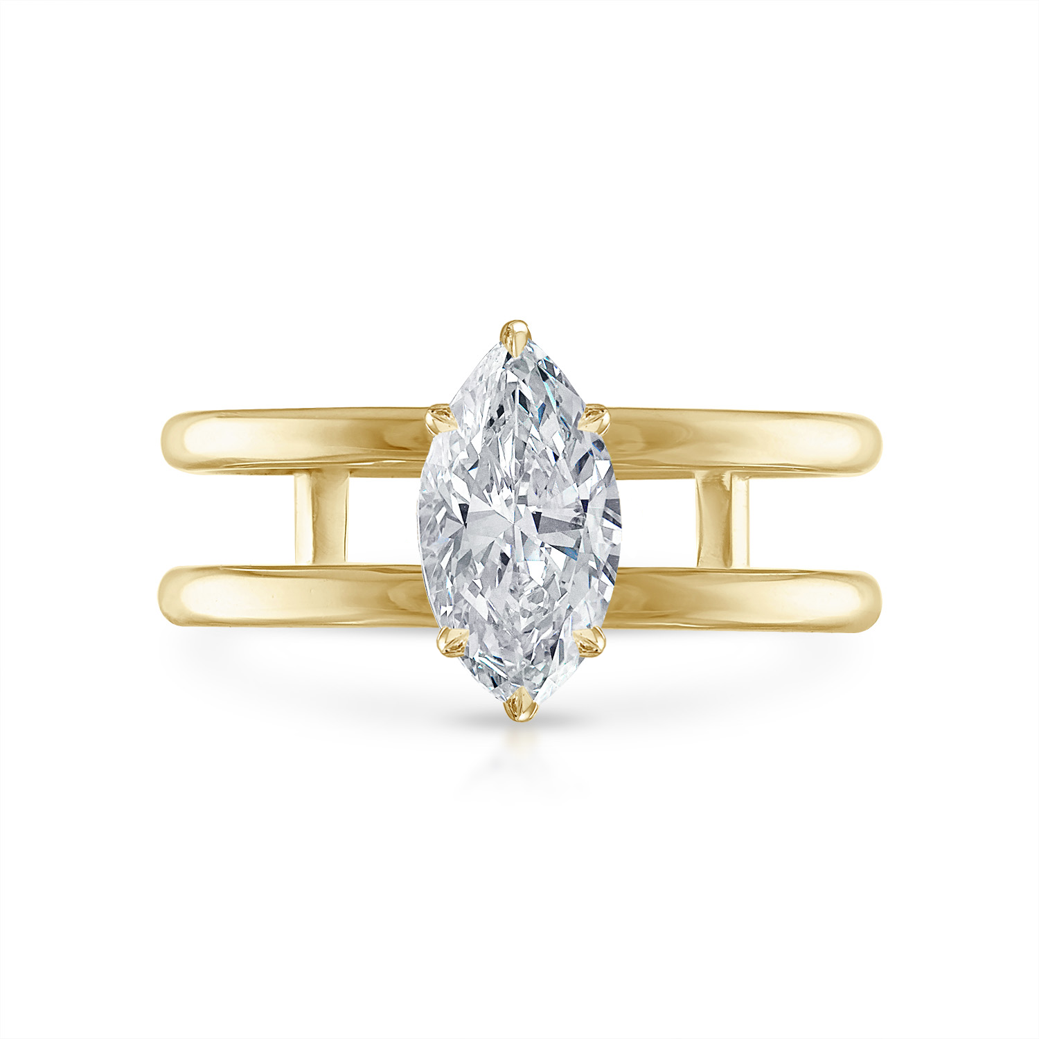 Marquise Double Band Engagement Ring in Yellow Gold
