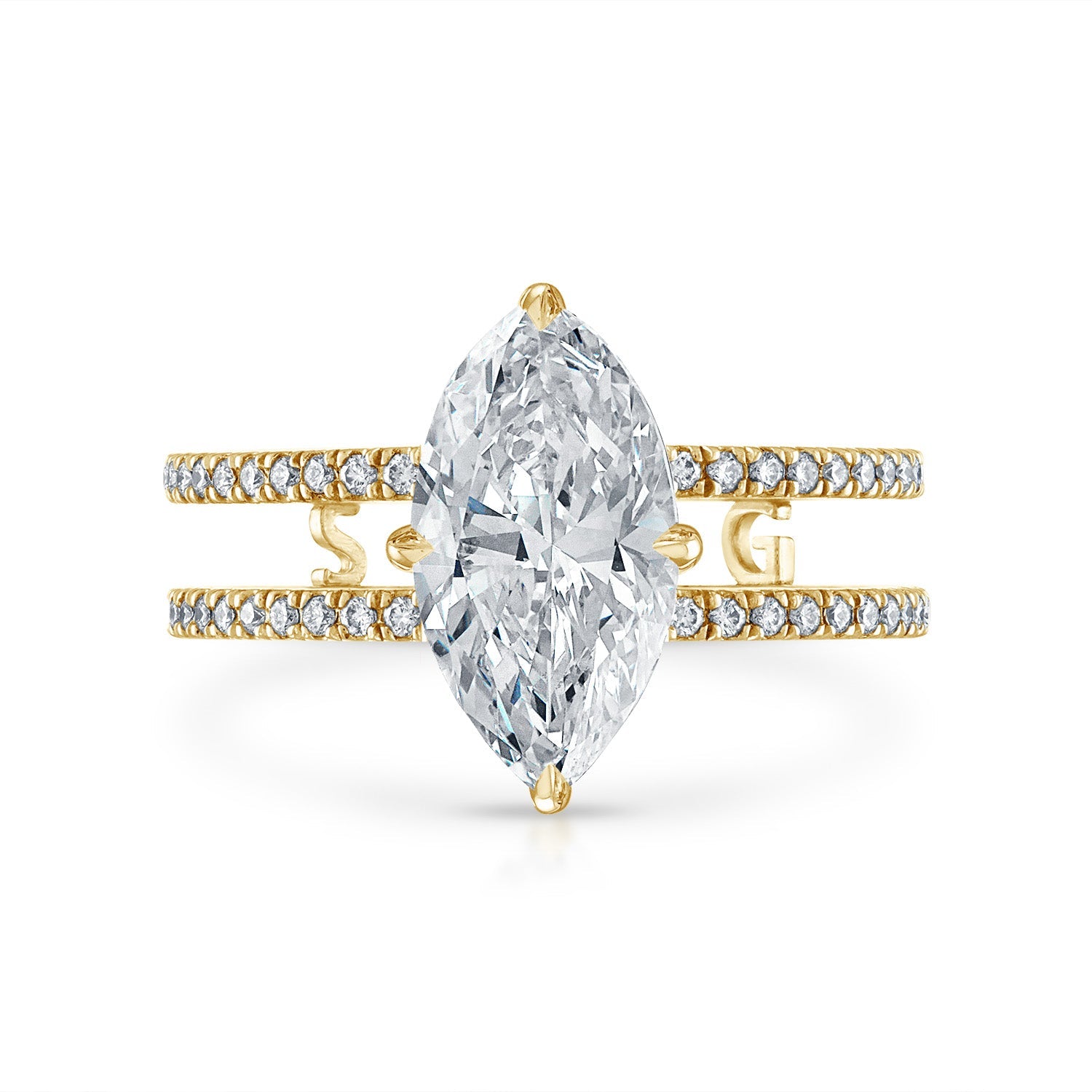 Marquise Double Pave Band Engagement Ring in Yellow Gold