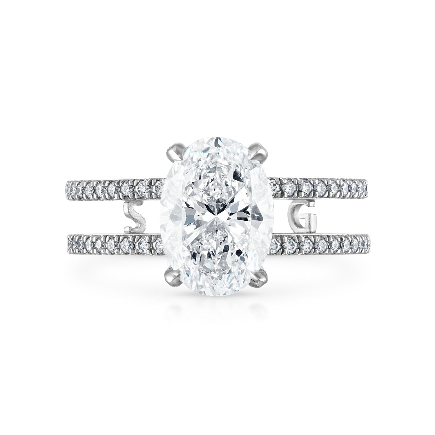 Oval Double Pave Band Engagement Ring in Platinum