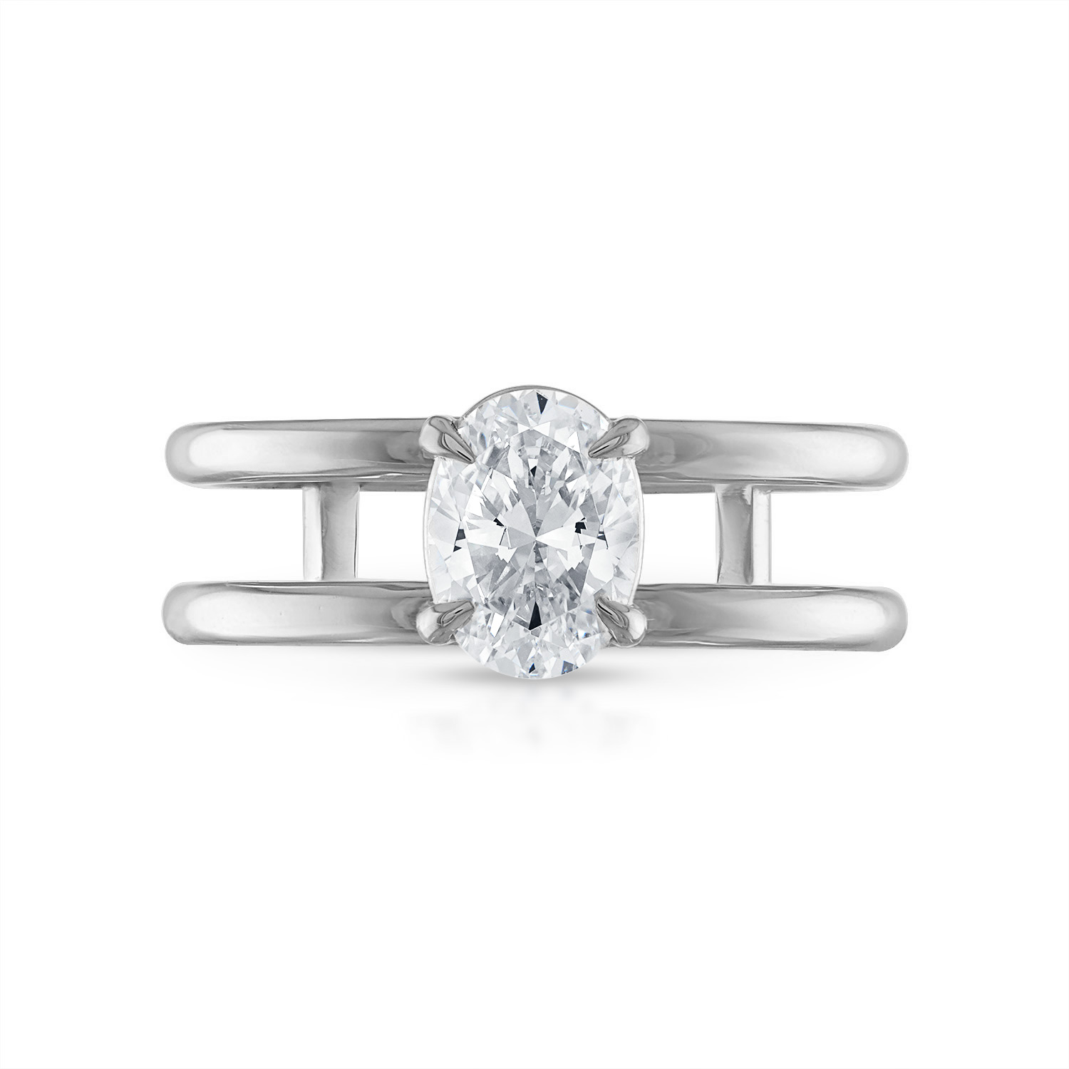 Oval Double Band Engagement Ring in Platinum