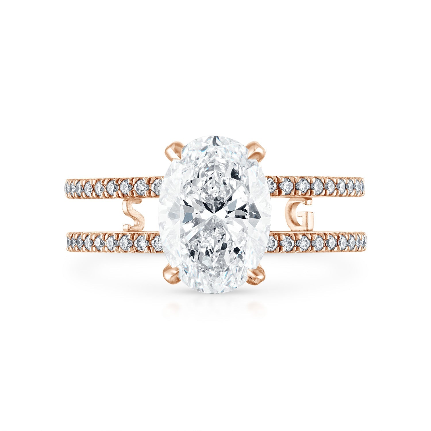 Oval Double Pave Band Engagement Ring in Rose Gold
