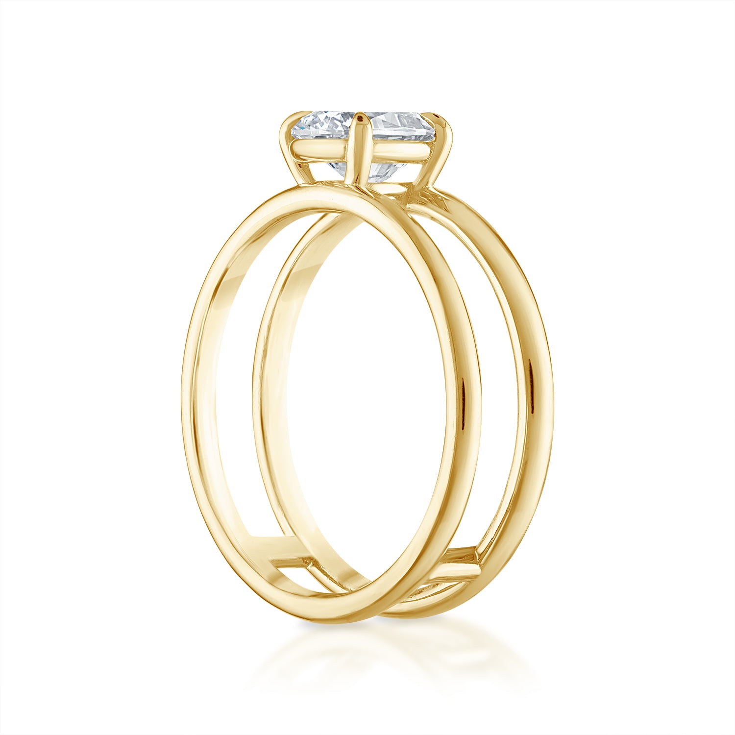 Oval Double Band Engagement Ring in Yellow Gold