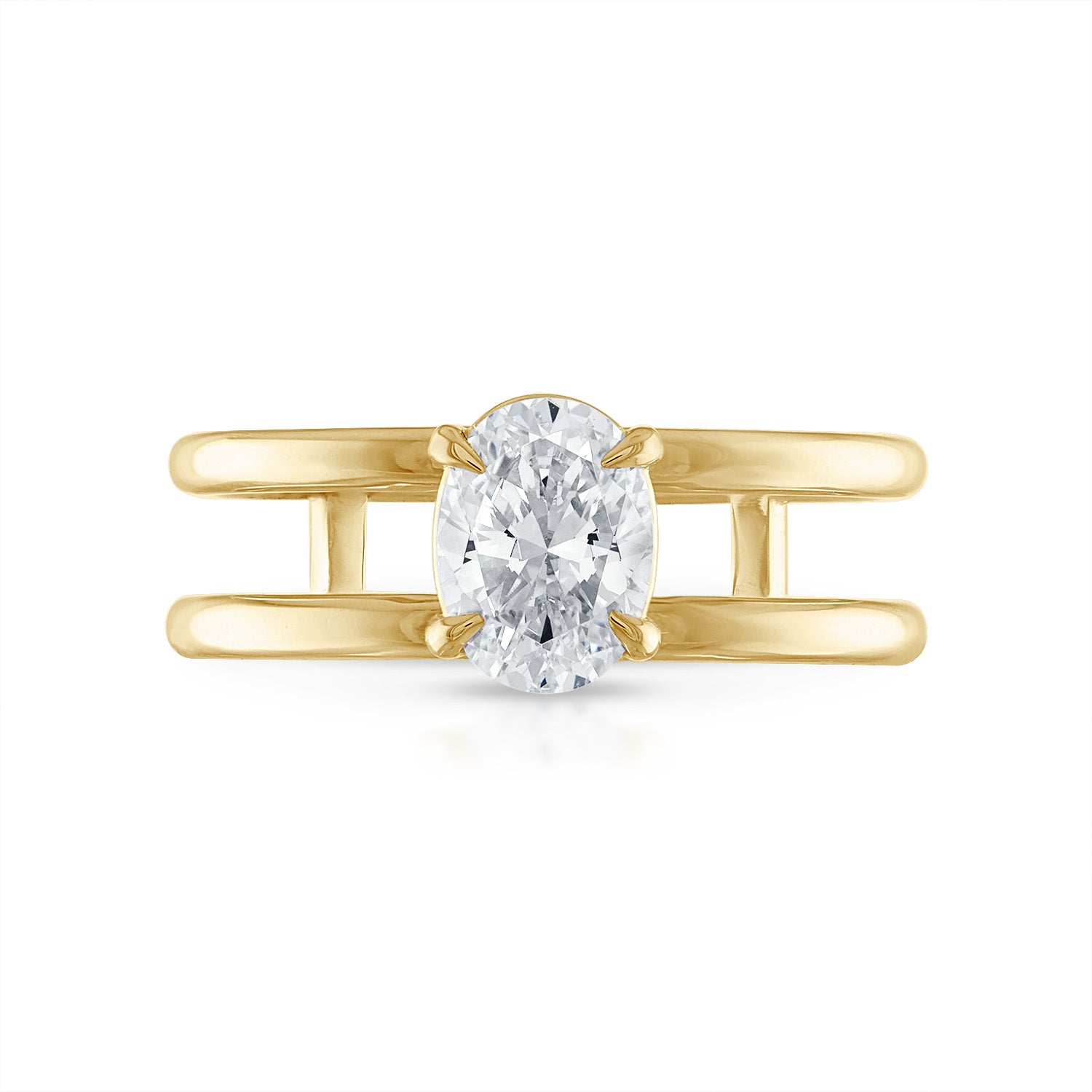 Oval Double Band Engagement Ring in Yellow Gold