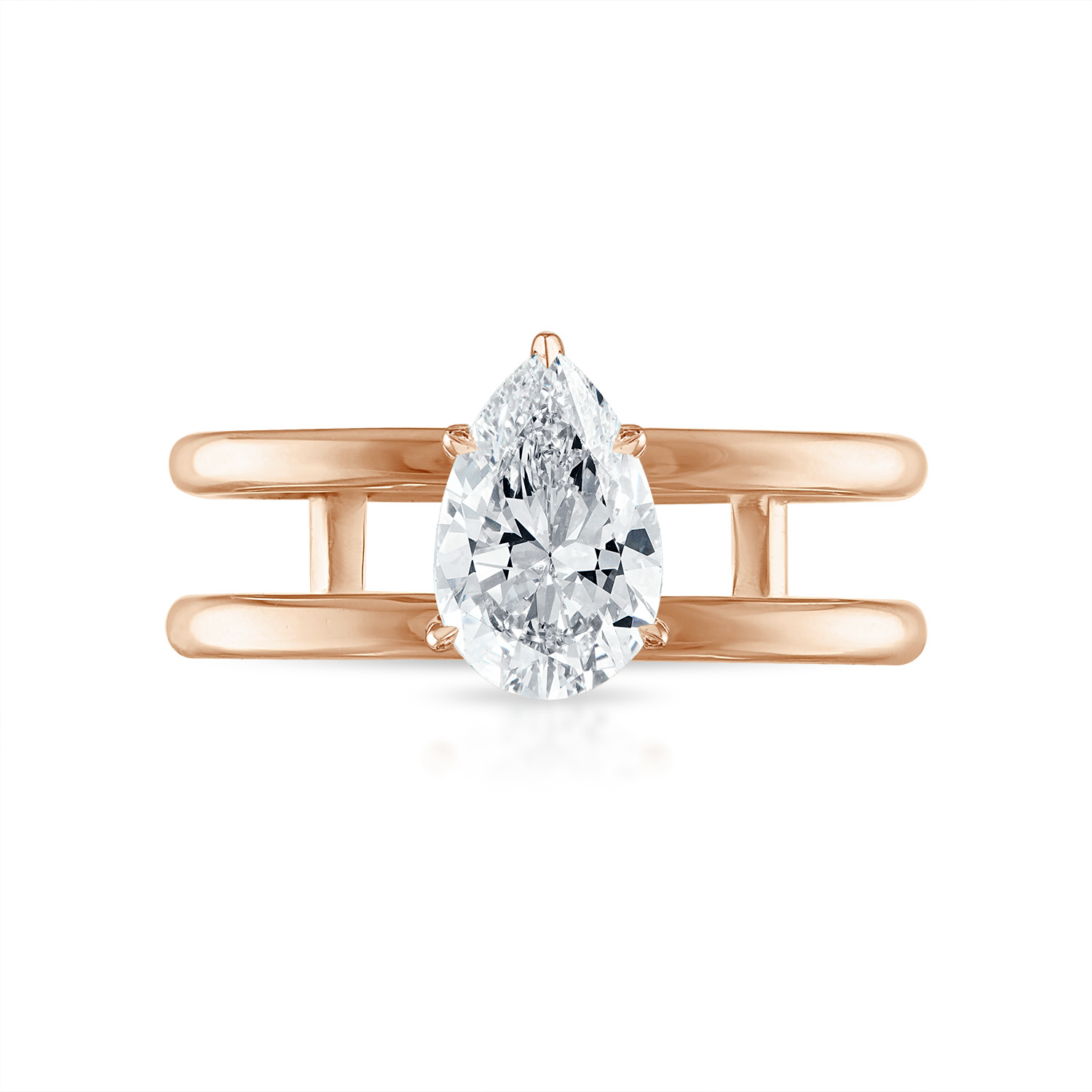 Pear Double Band Engagement Ring in Rose Gold