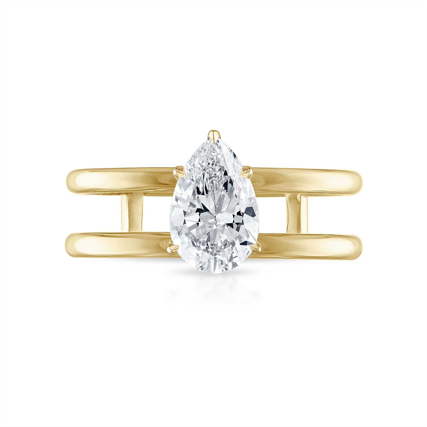 Pear Double Band Engagement Ring in Yellow Gold