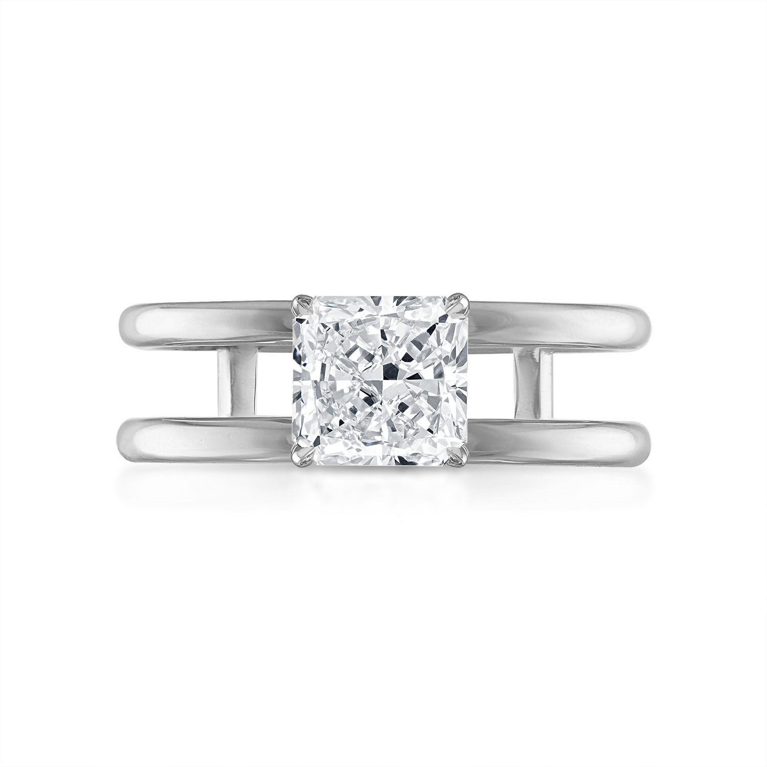 Radiant Double Band Engagement Ring in Platinum