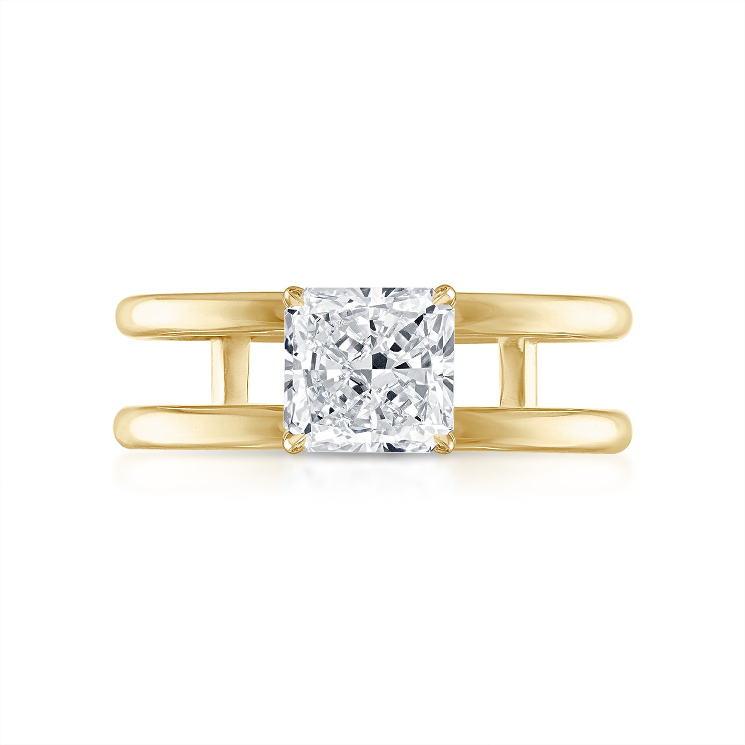 Radiant Double Band Engagement Ring in Yellow Gold