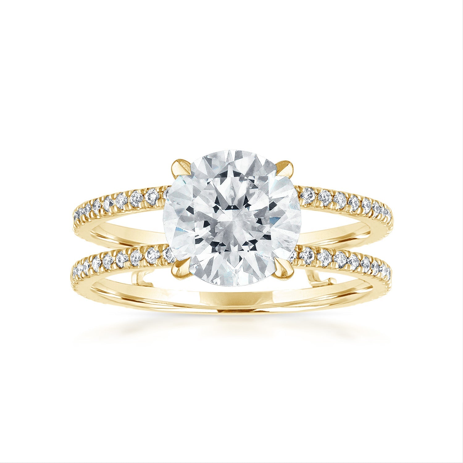 Round Double Pave Band Engagement Ring in Yellow Gold