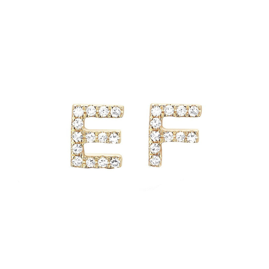 White Diamond Letter Stud Earrings - Elisa Solomon Jewelry