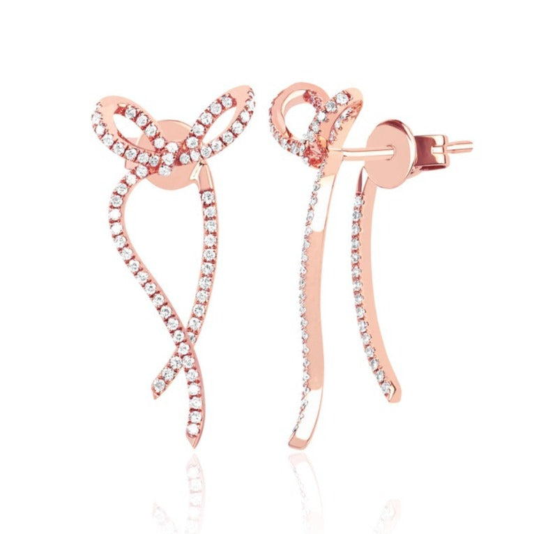 Diamond Bow Earrings in Rose Gold