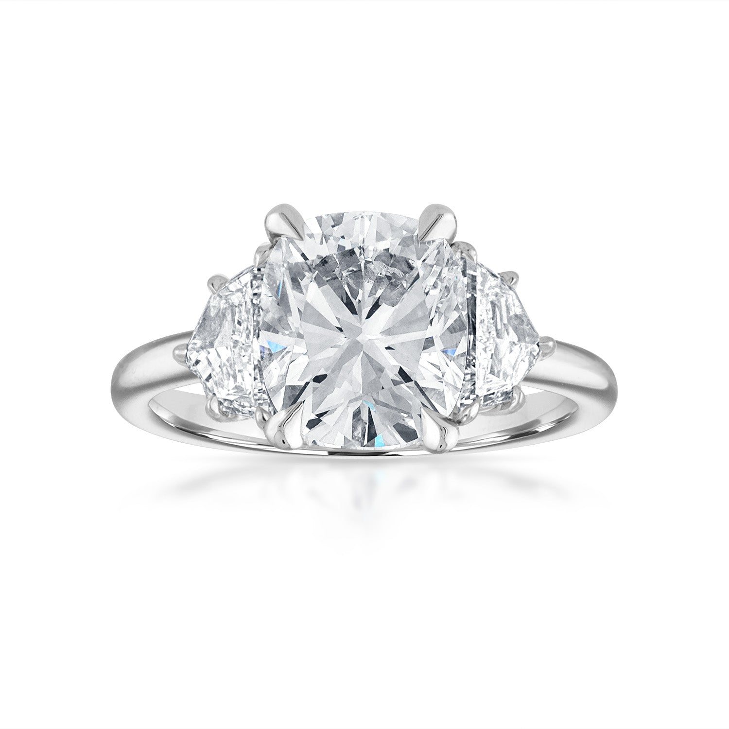 Cushion with Epaulette Side Stone Engagement Ring in Platinum