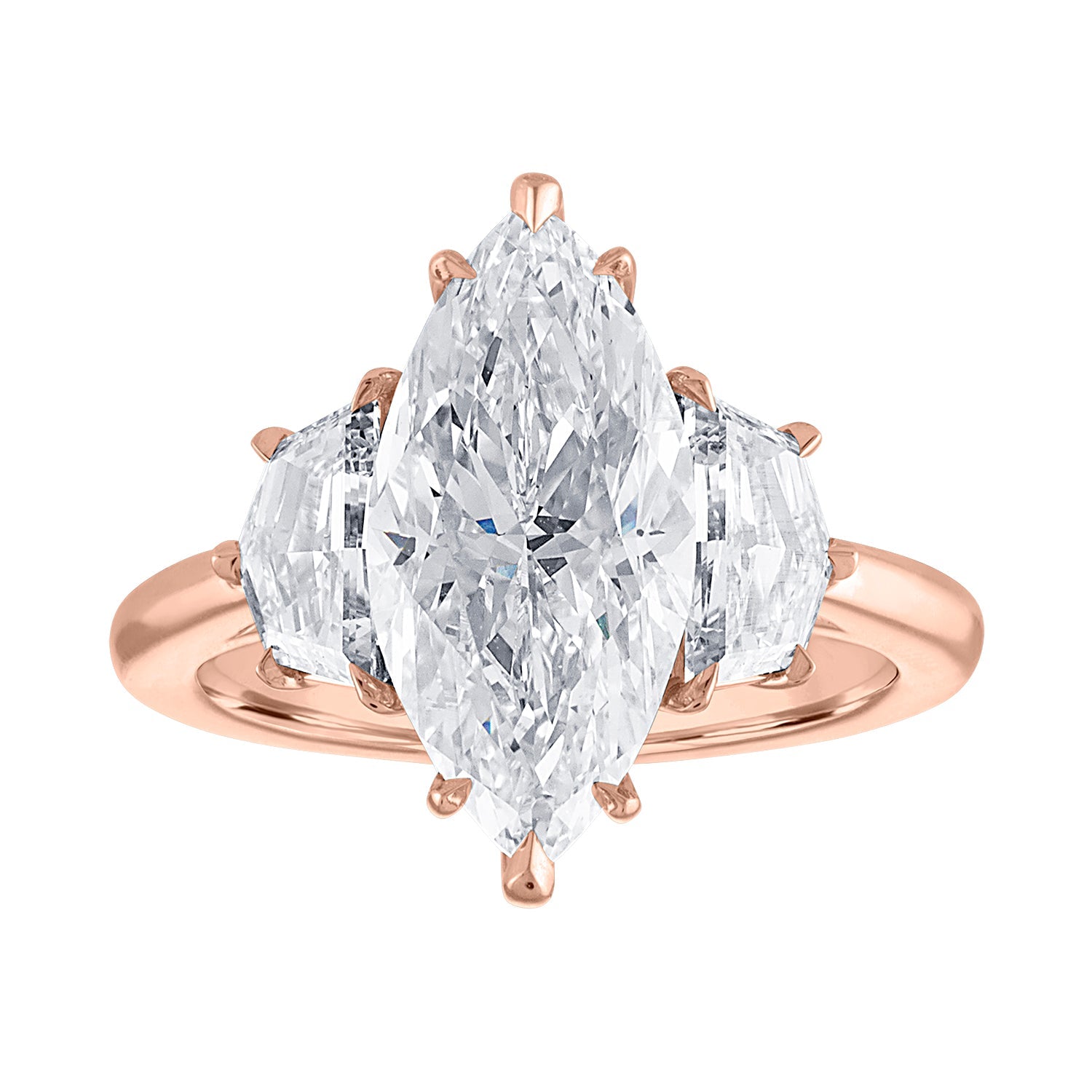 Marquise with Epaulette Side Stone Engagement Ring in Rose Gold