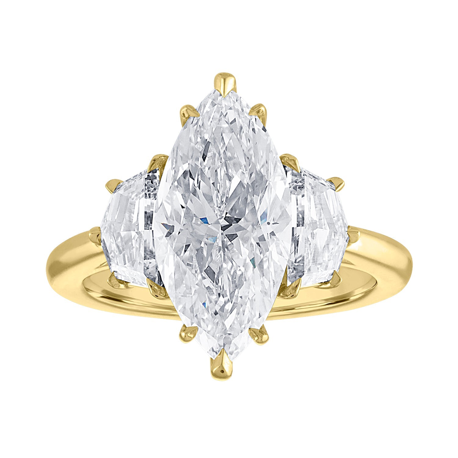Marquise with Epaulette Side Stone Engagement Ring in Yellow Gold
