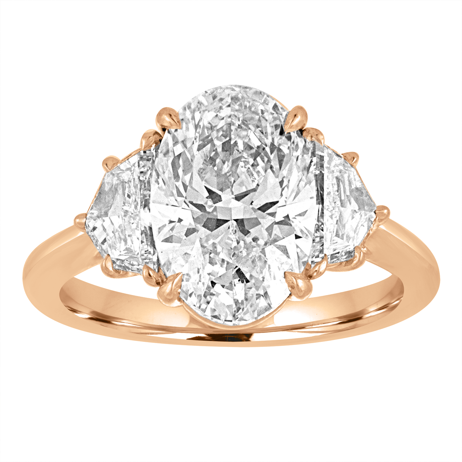 Oval with Epaulette Side Stone Engagement Ring in Rose Gold