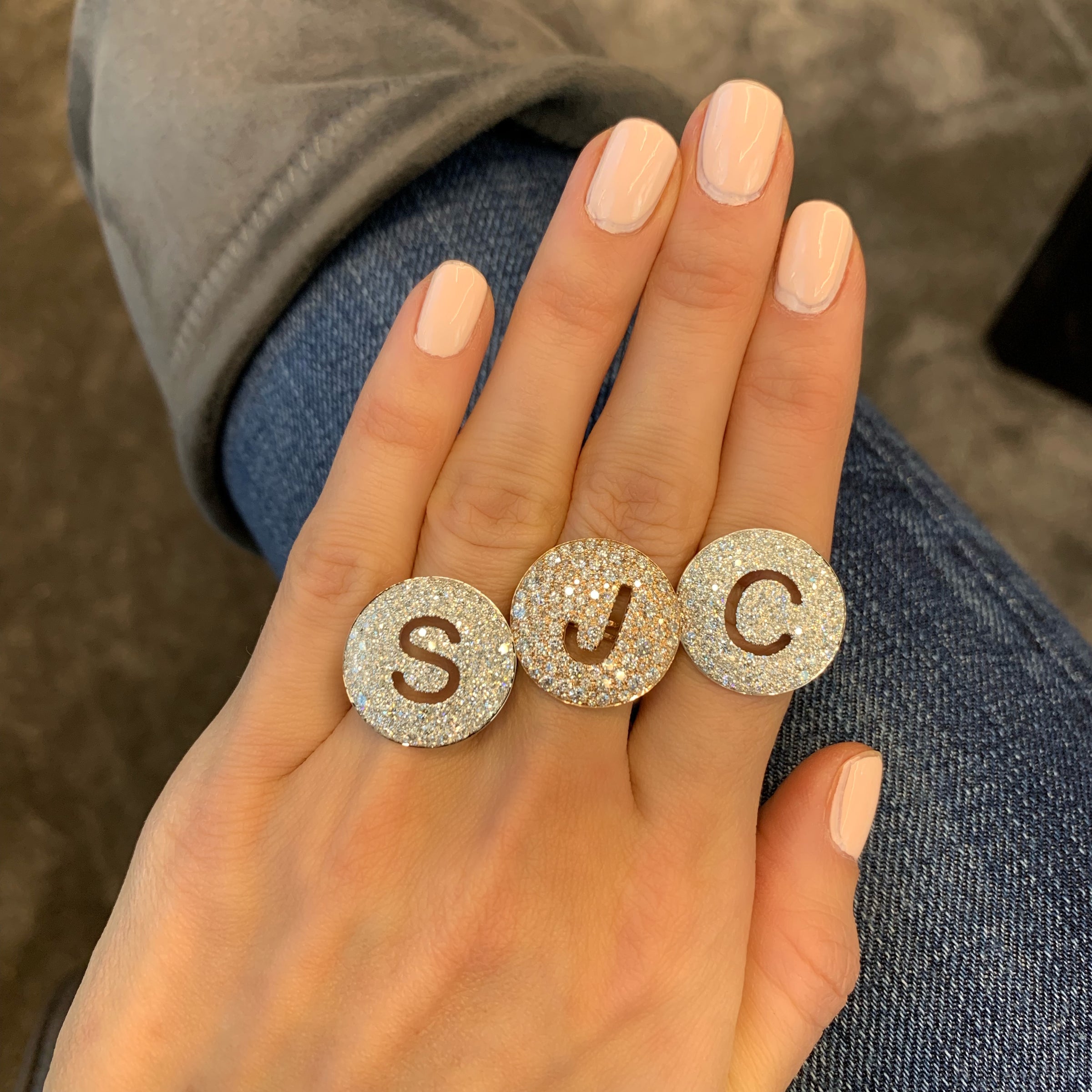 Vault Sale: Diamond Disc Initial Ring Rose Gold Size 8 J Initial
