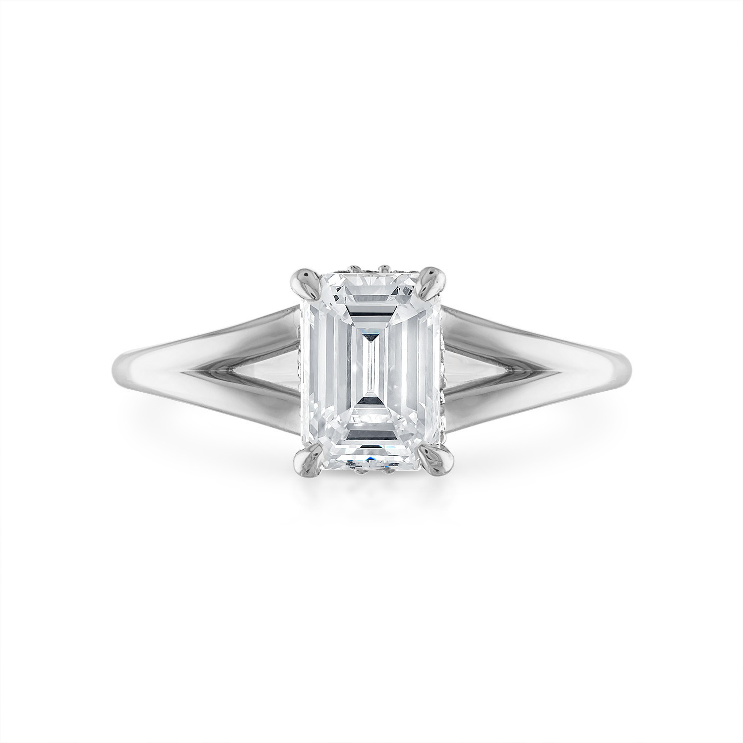 Emerald Split Shank Engagement Ring in Platinum