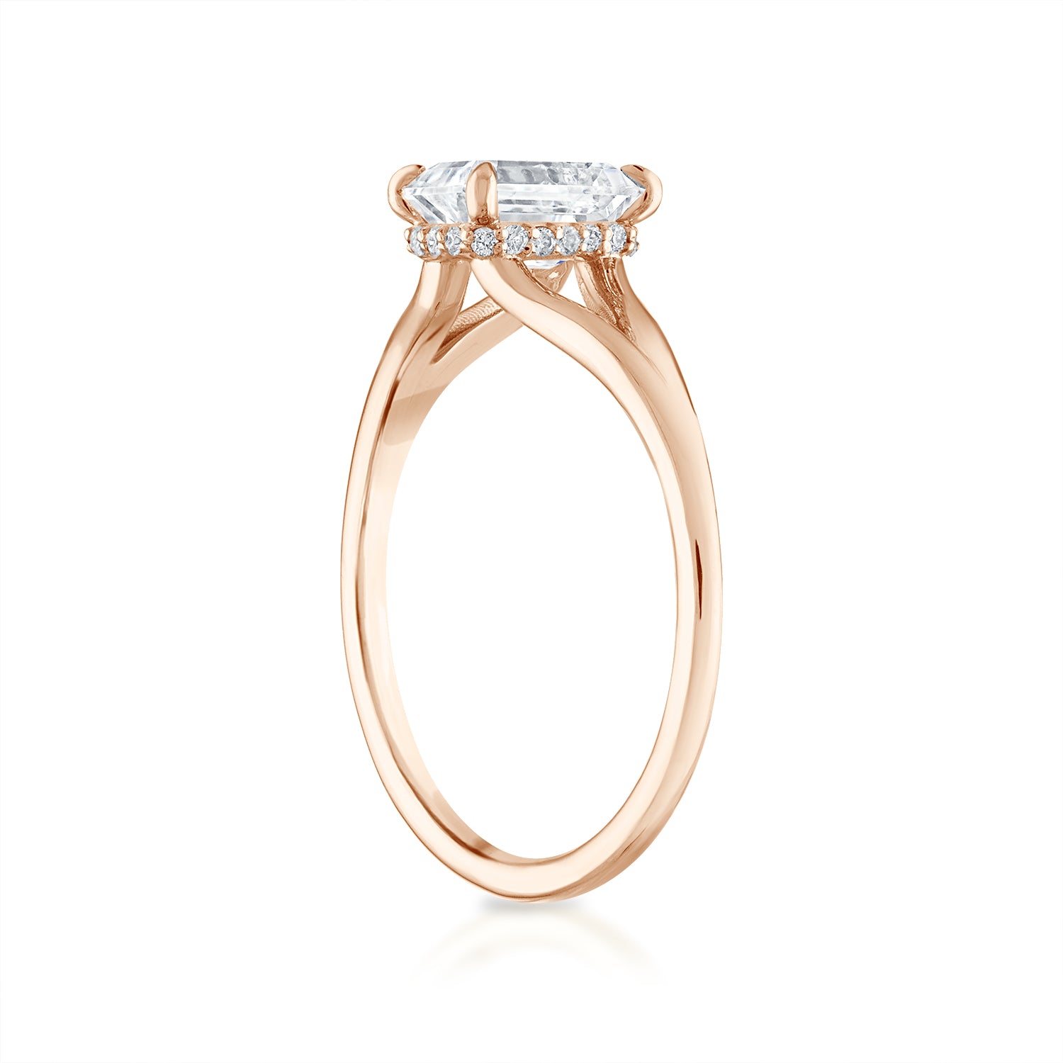 Emerald Split Shank Engagement Ring in Rose Gold