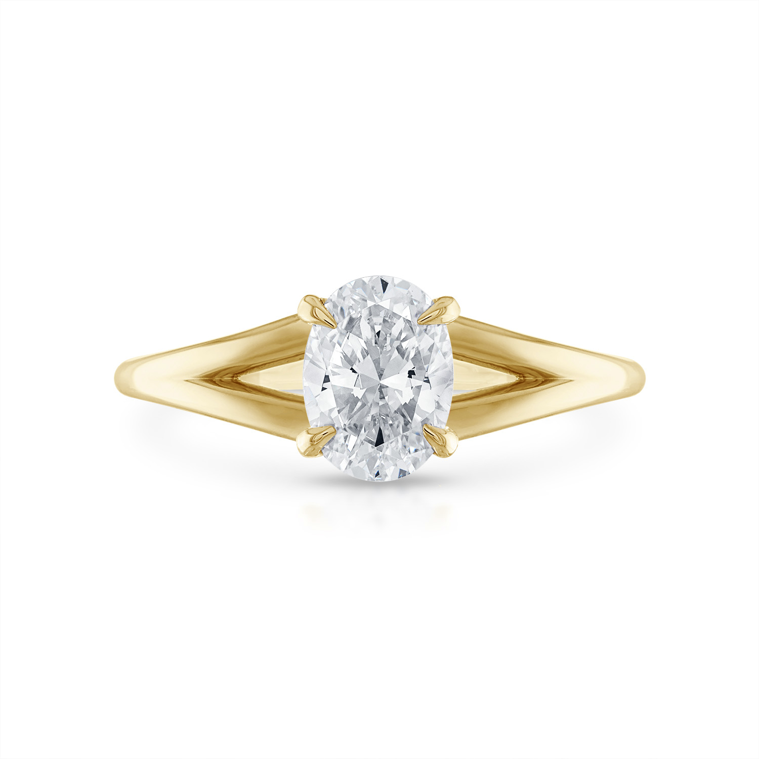 Oval Split Shank Engagement Ring in Yellow Gold