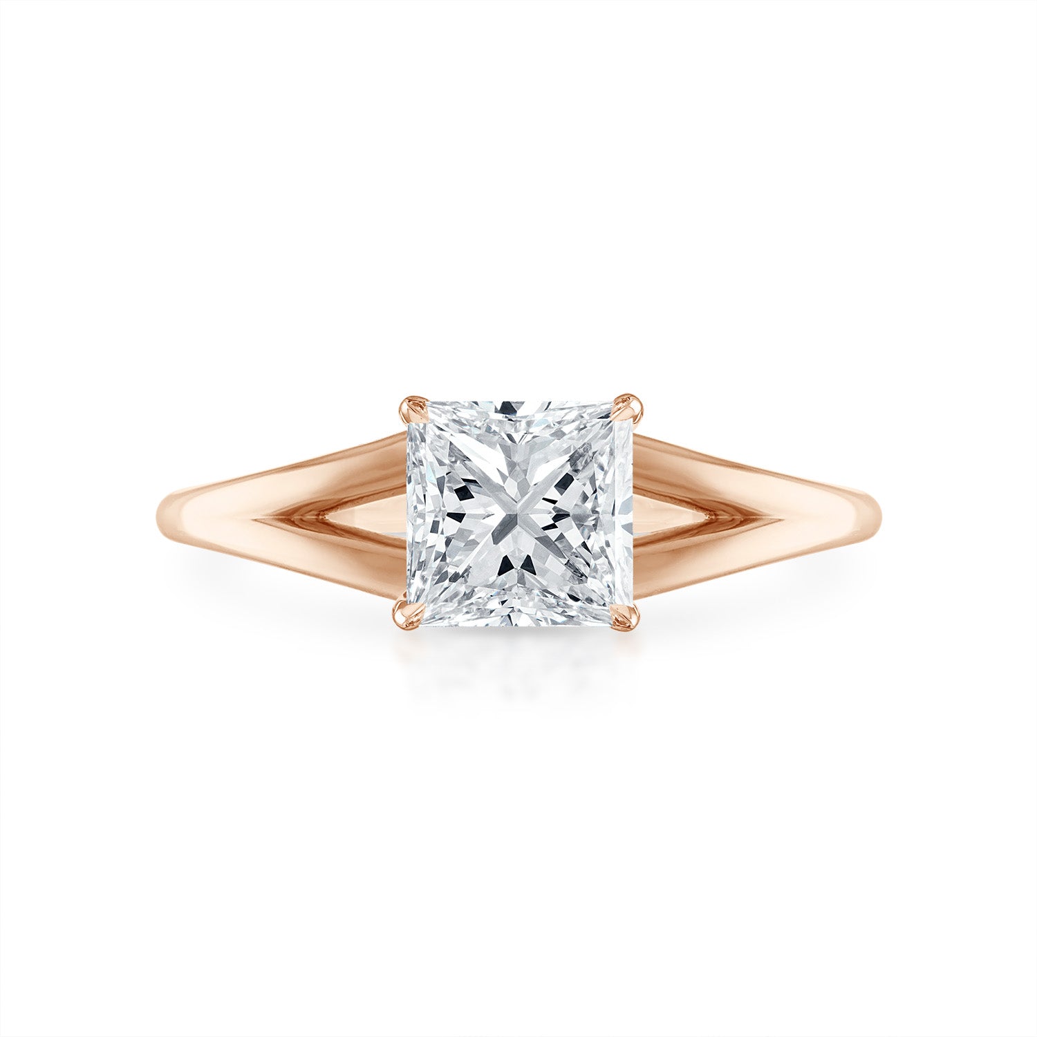 Princess Split Shank Engagement Ring in Rose Gold