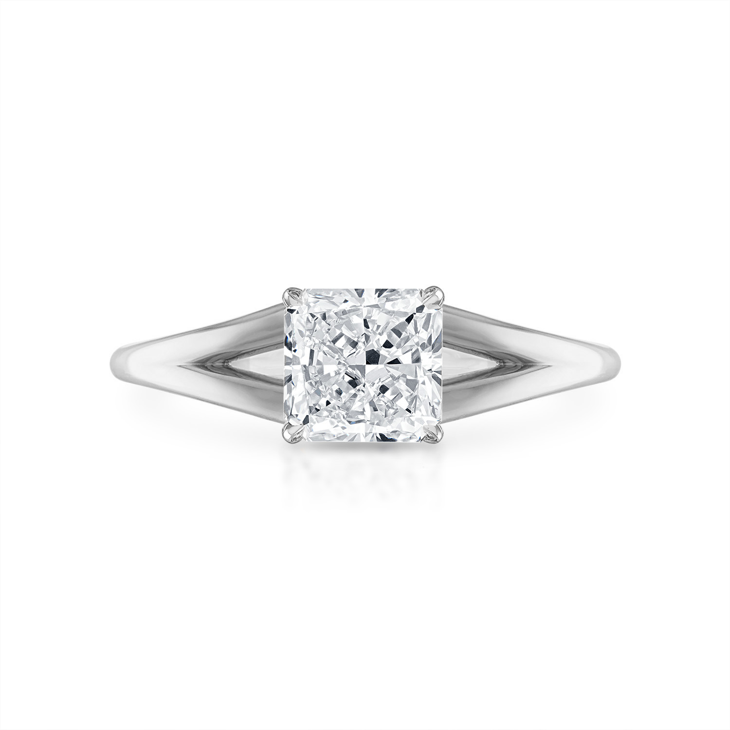 Radiant Split Shank Engagement Ring in Platinum