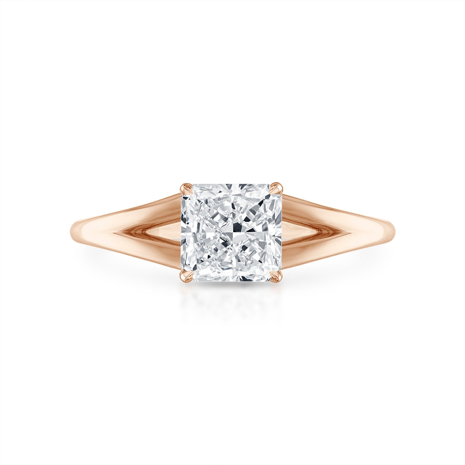 Radiant Split Shank Engagement Ring in Rose Gold