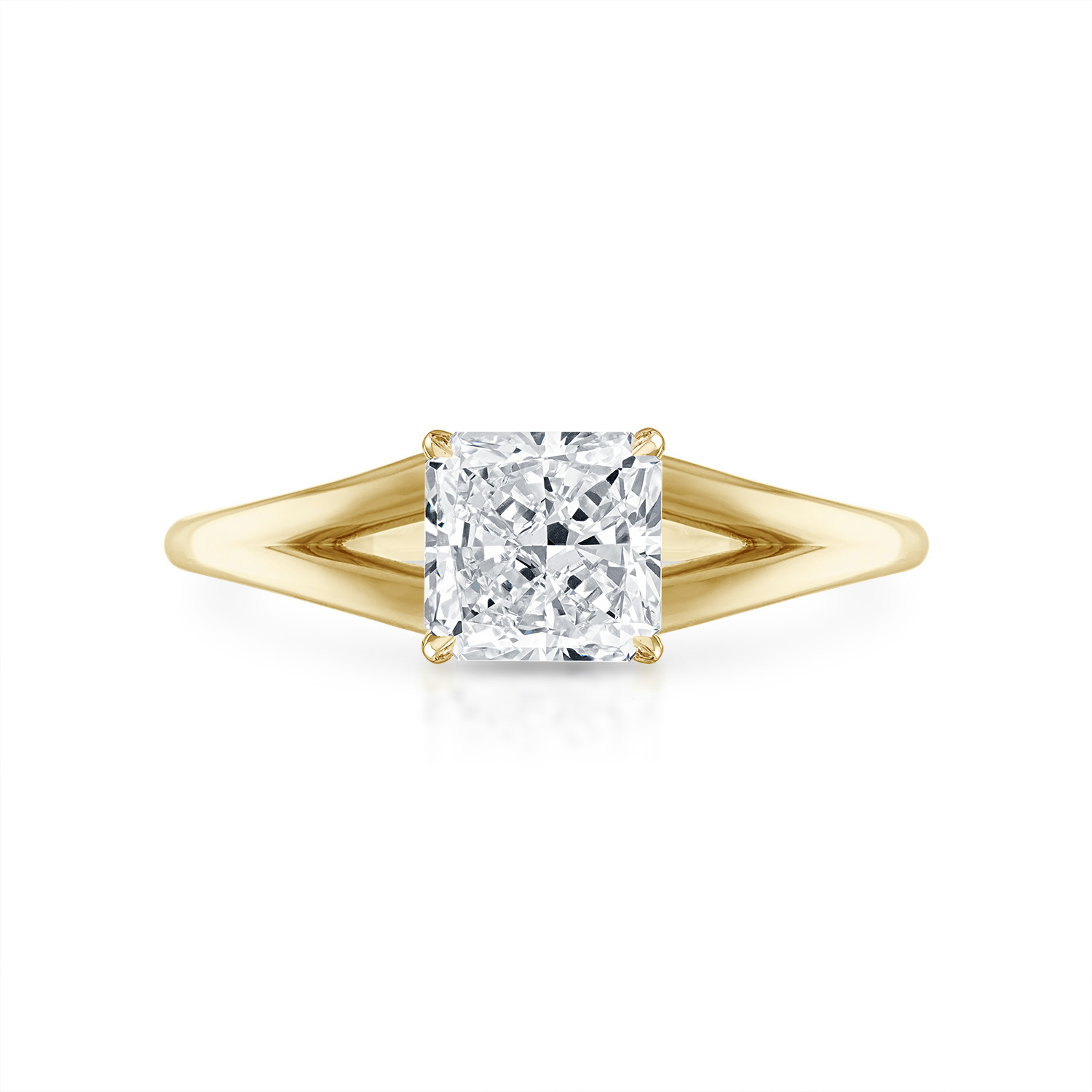 Radiant Split Shank Engagement Ring in Yellow Gold