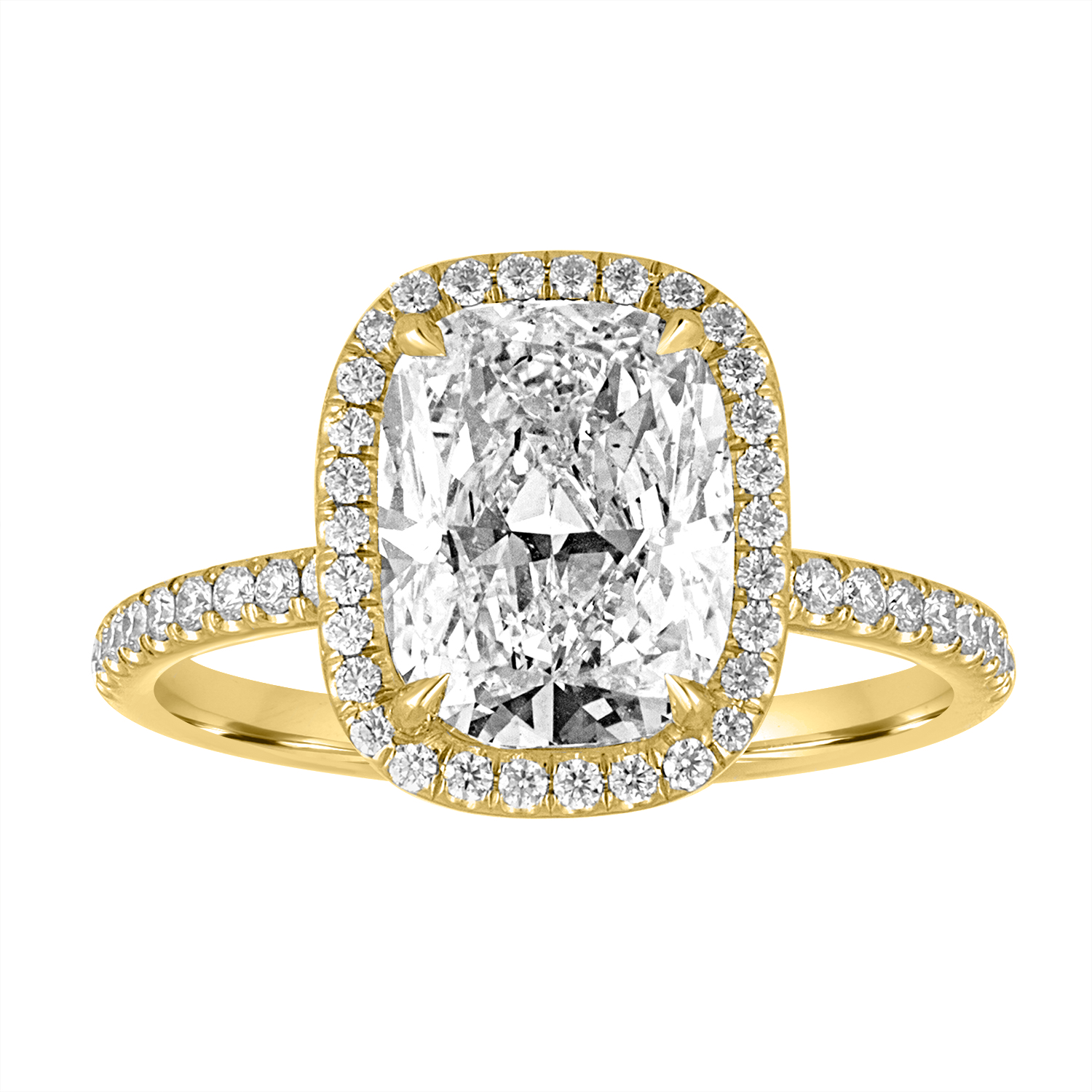 Cushion Halo Engagement Ring in Yellow Gold