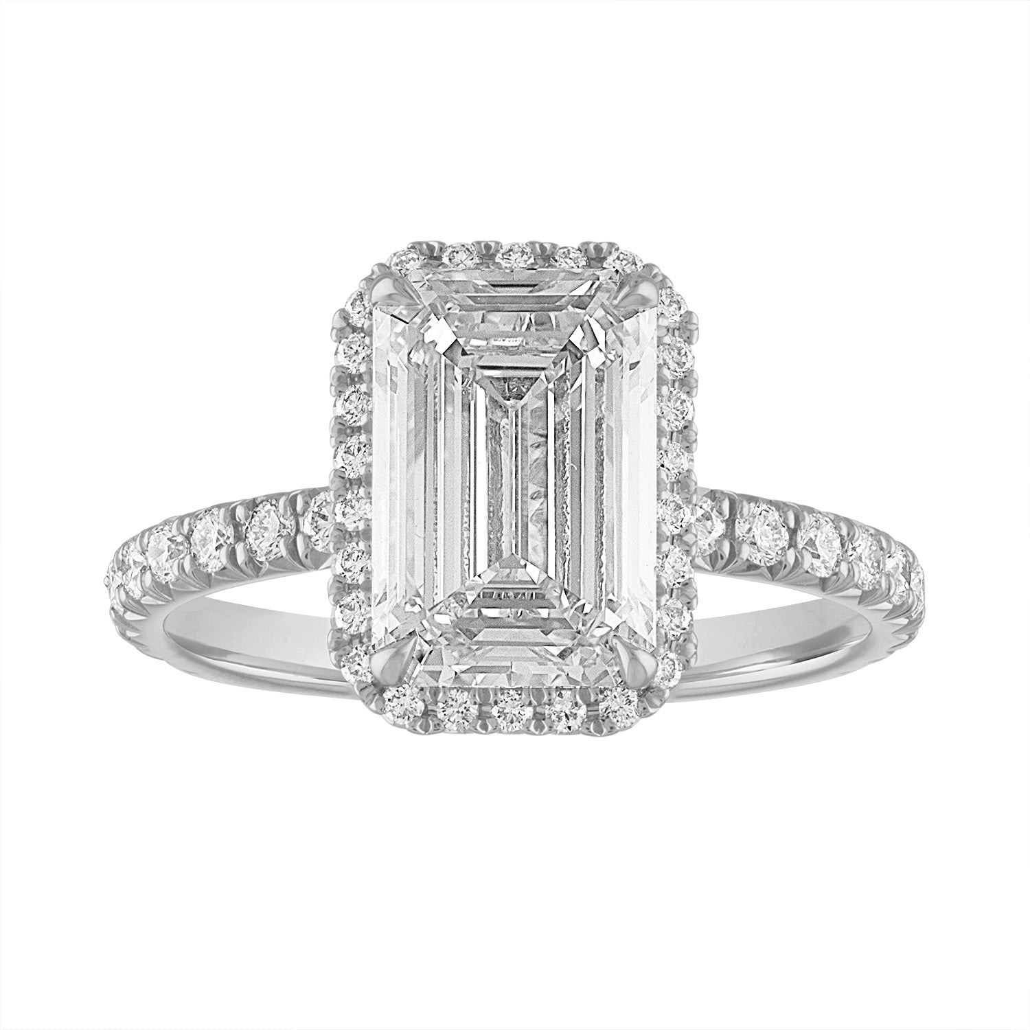 Emerald Halo Engagement Ring in Platinum