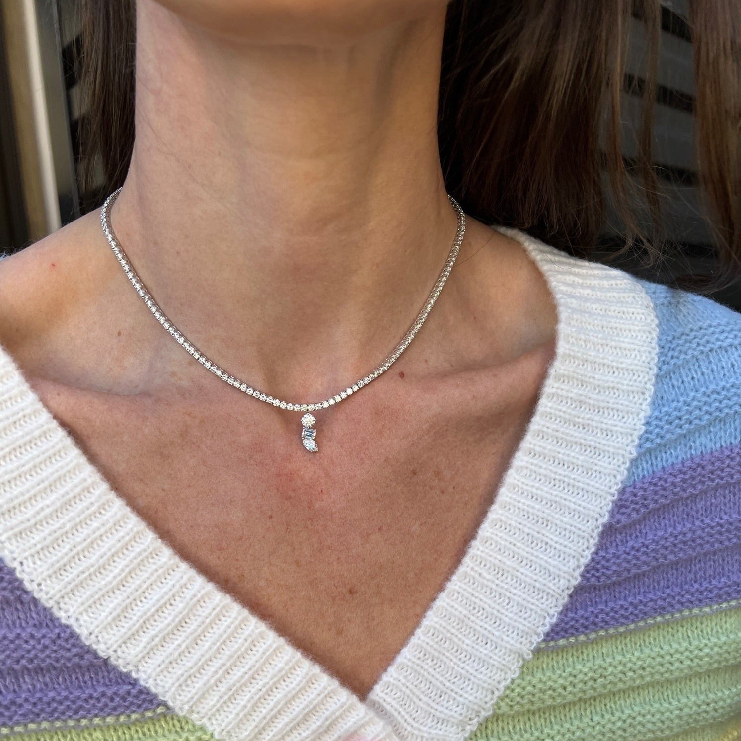 Diamond Tennis Necklace with Detachable Drop