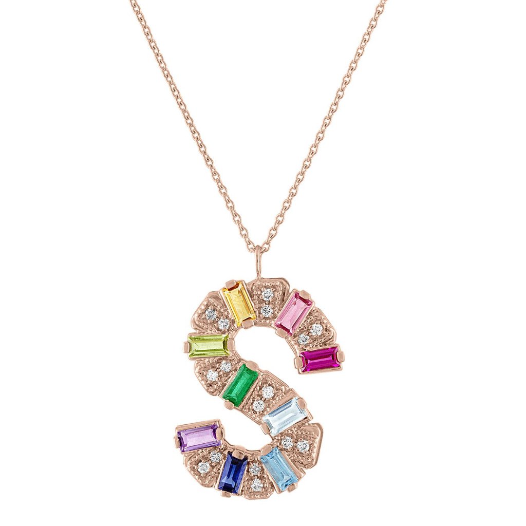 Initial necklace deals with colored stones