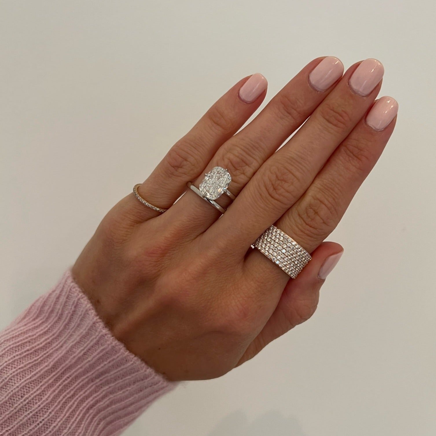 Cushion cut diamond ring with diamond band Clearance