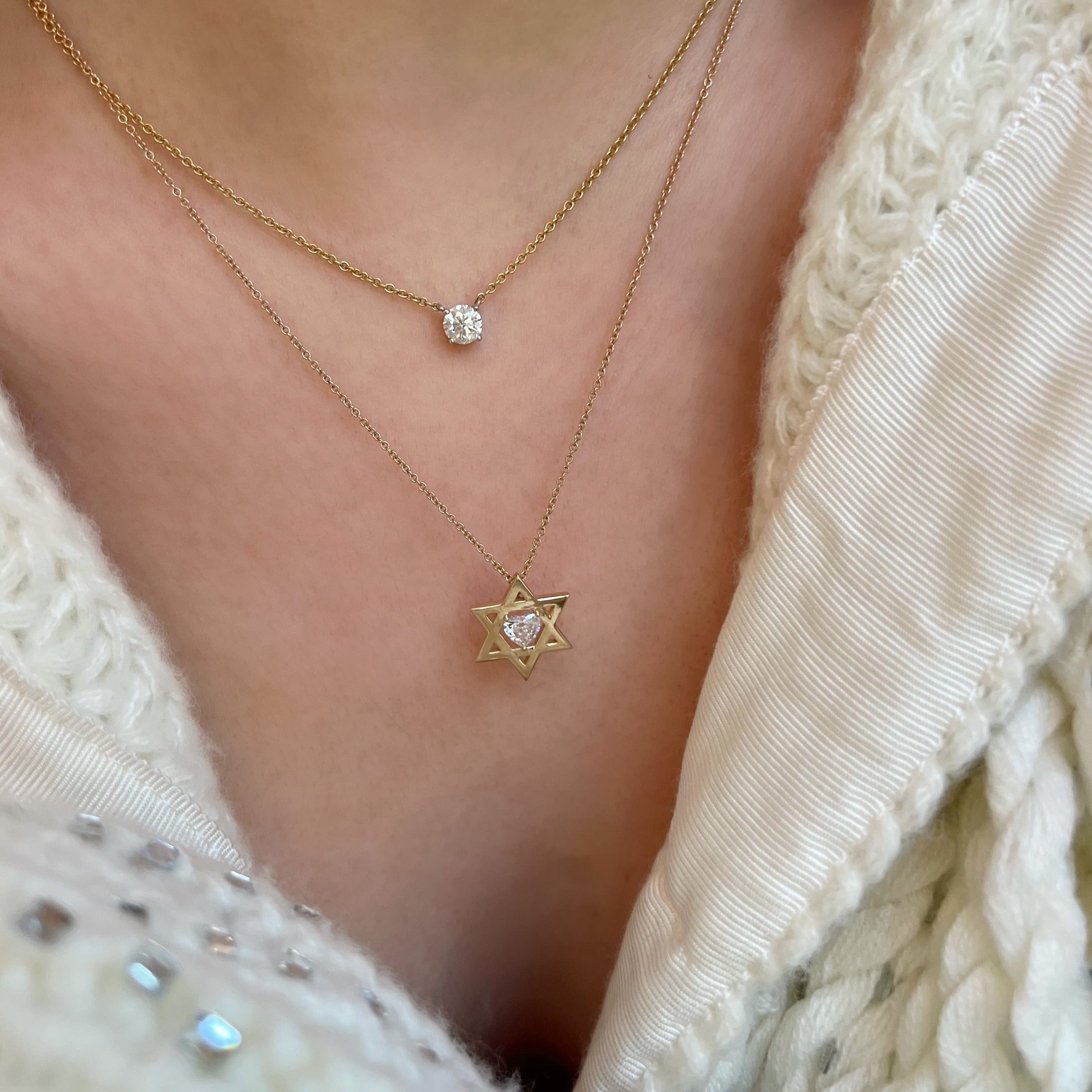 Floating Diamond Heart Star of David