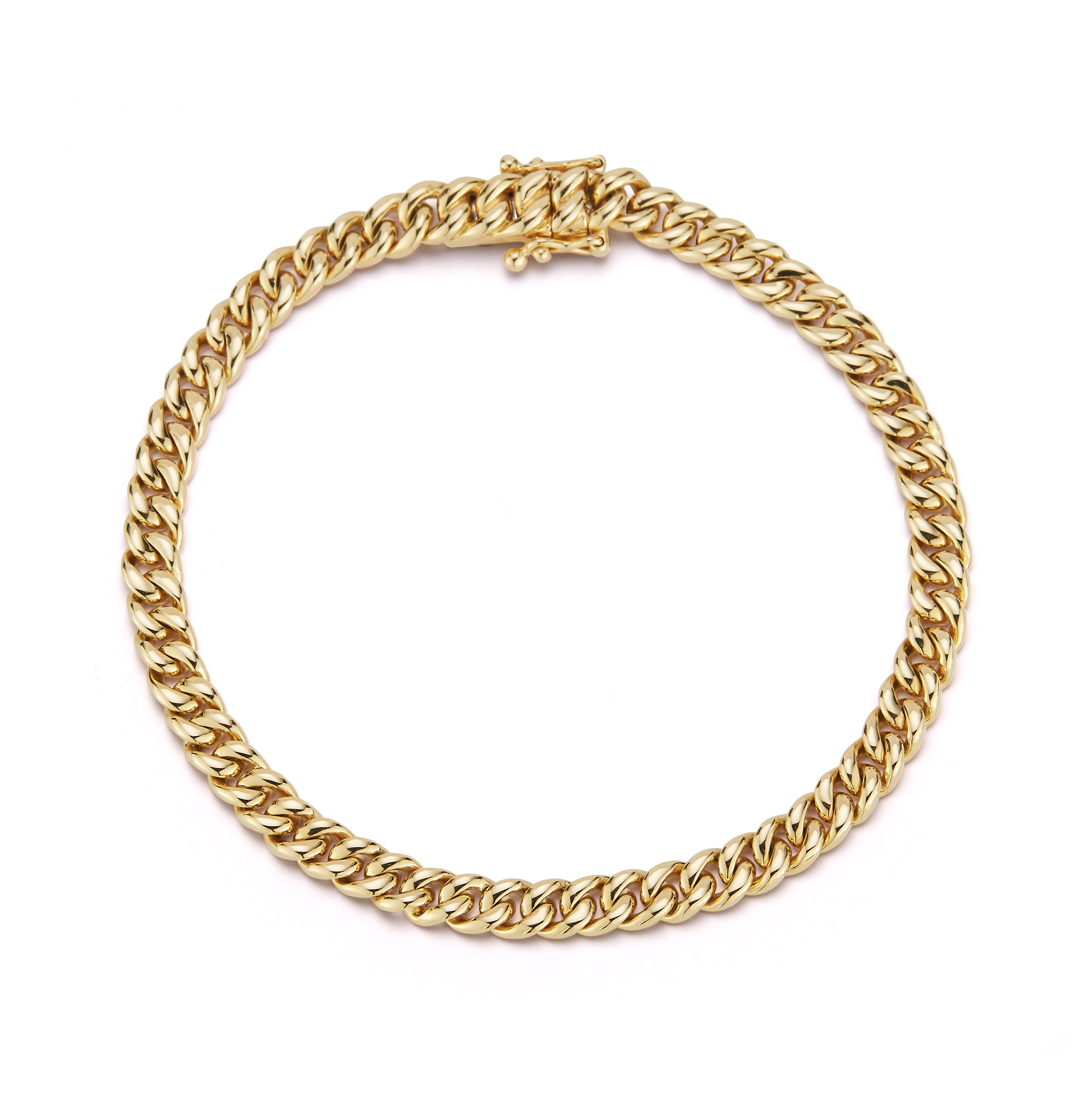 Mini Solid Gold Cuban Link Bracelet in Yellow Gold